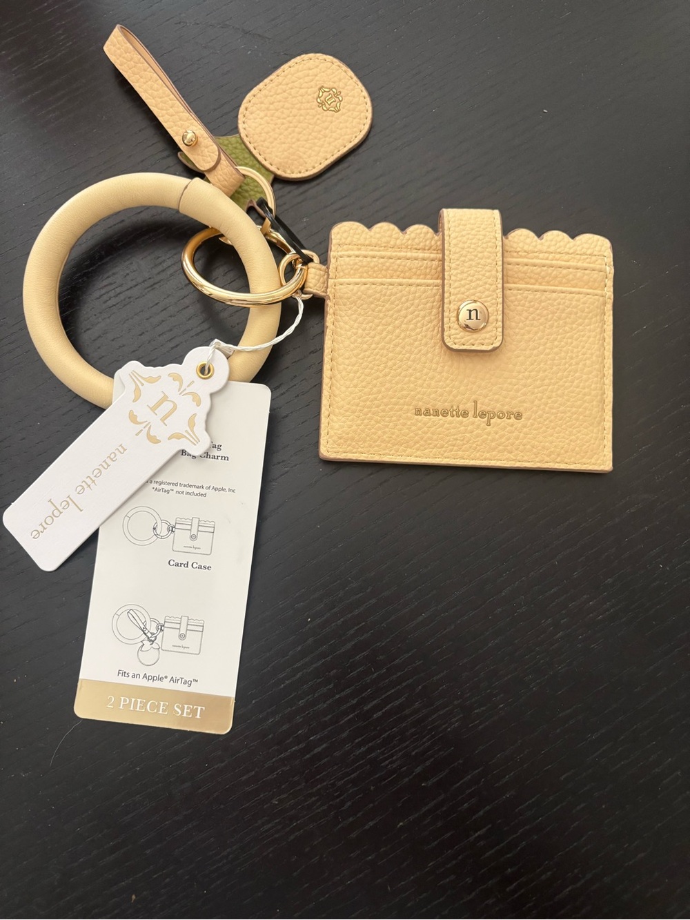 Nanette Lepore Yellow Pebbled Leather Wristlet Card Case Keyring AirPod case